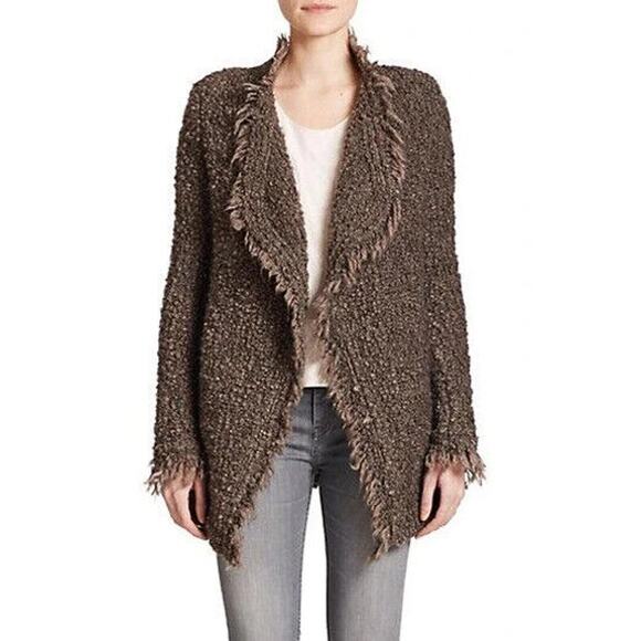 IRO Campbell Open Boucle Cardigan Jacket Wool Mohair Frayed Brown Taupe… - Picture 1 of 9